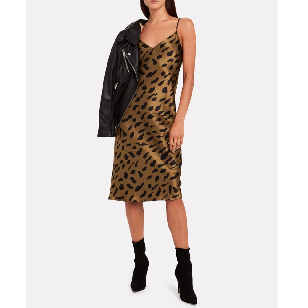 L'AGENCE Jodie Slip Dress size 10 100% silk charmeuse leopard animal print